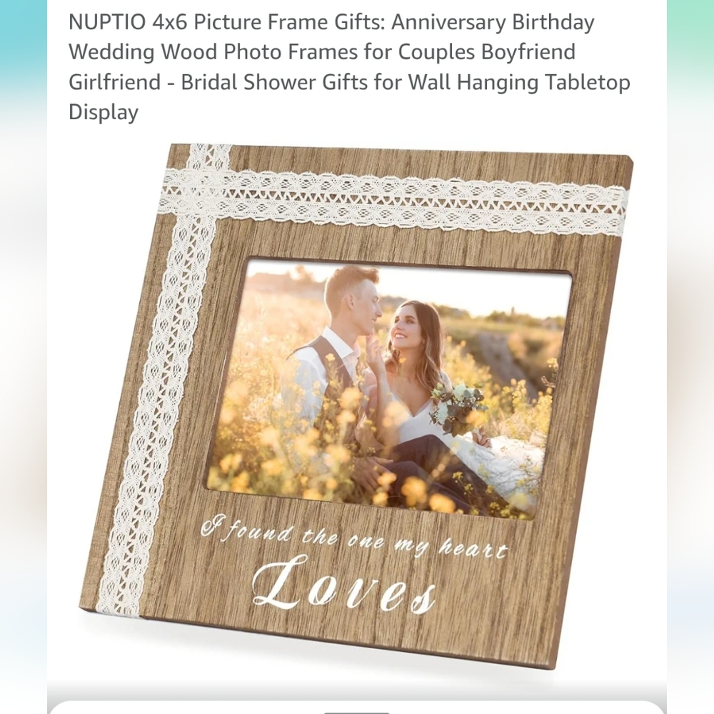 Brown Wood Picture Frame with Lace Accent